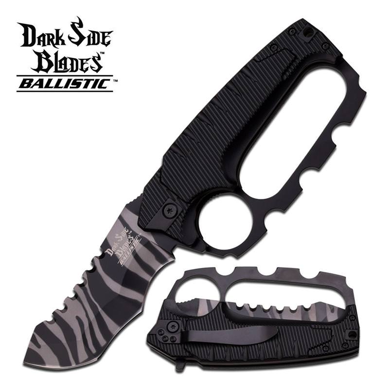 Dark Side Blades 5.25 Inches Black Knuckle Handle Spring Assisted Knife - Tophatter's Army Products & Self Defense Collectible Weapons - Tophatter Daily Deals